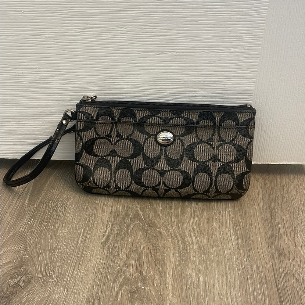 SOLD/ Coach Signature Black and grey Wristlet